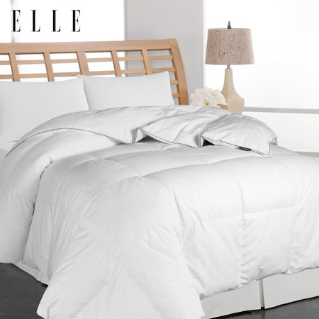 Elle Microfiber Pinstripe Down Fiber Comforter, White, Full/Queen EL010002